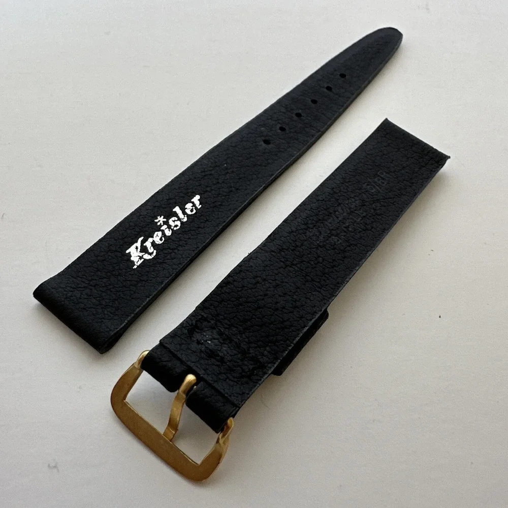 Kreisler Vintage Black Leather Watch Strap 5/8 Inch 16mm Gold Buckle Band